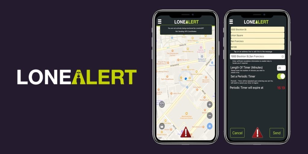 Two phones showing an example of the lone alert user interface