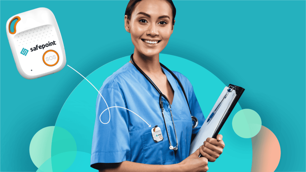 A nurse wearing Safepoint's sim based lone worker device