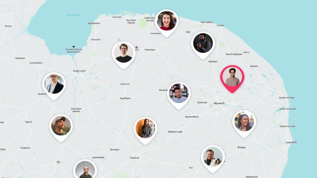 A map showing many lone workers being monitored for safety across the country