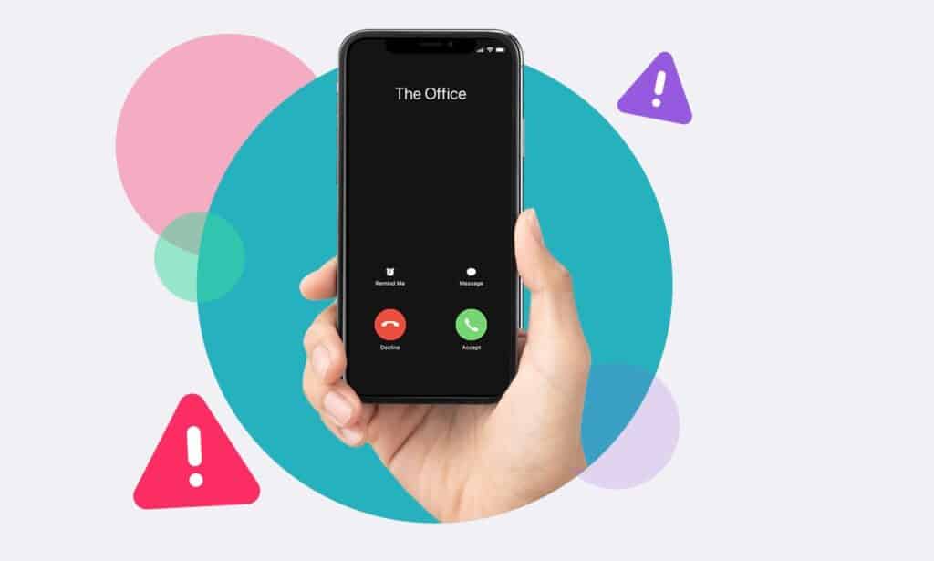 A phone receiving a call from a contact called The Office