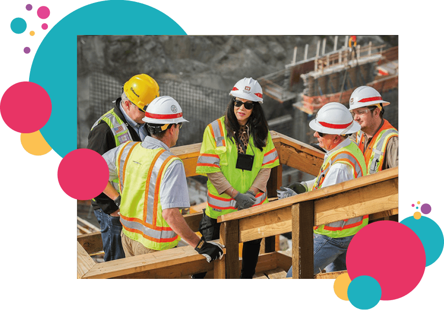 Construction site workers having a meeting on site