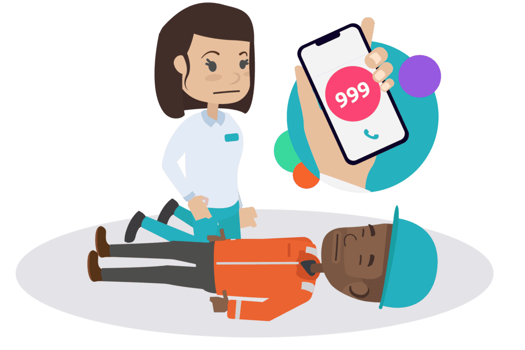 A person kneeling next to an injured unconscious individual