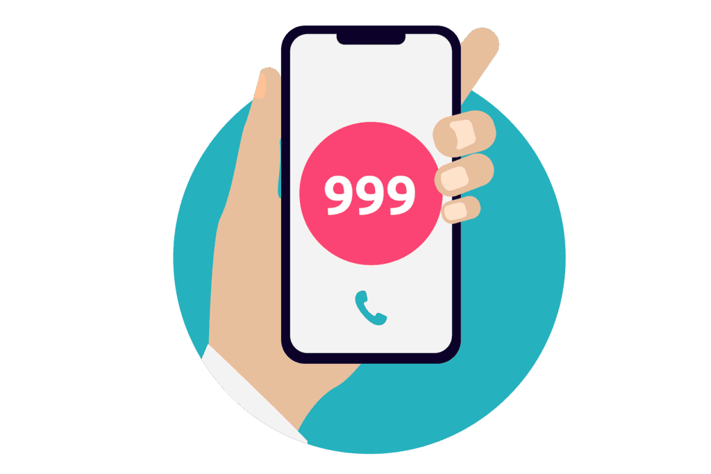 An illustration of a phone dialling 999