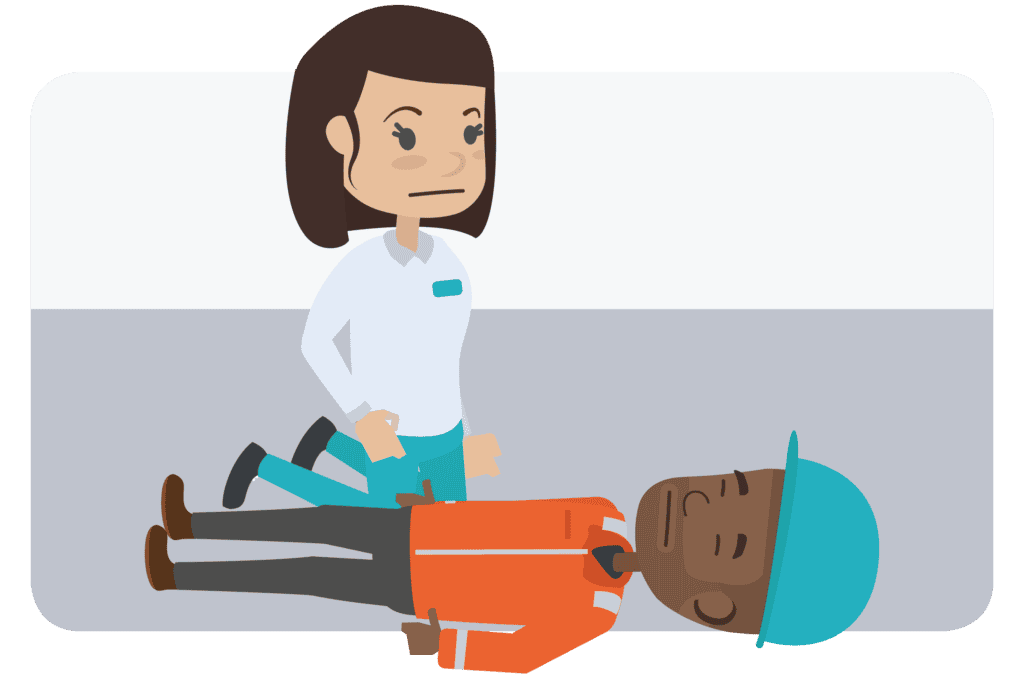 An illustration of a person kneeling next to an injured individual