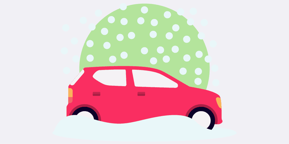 A car driving in the snow