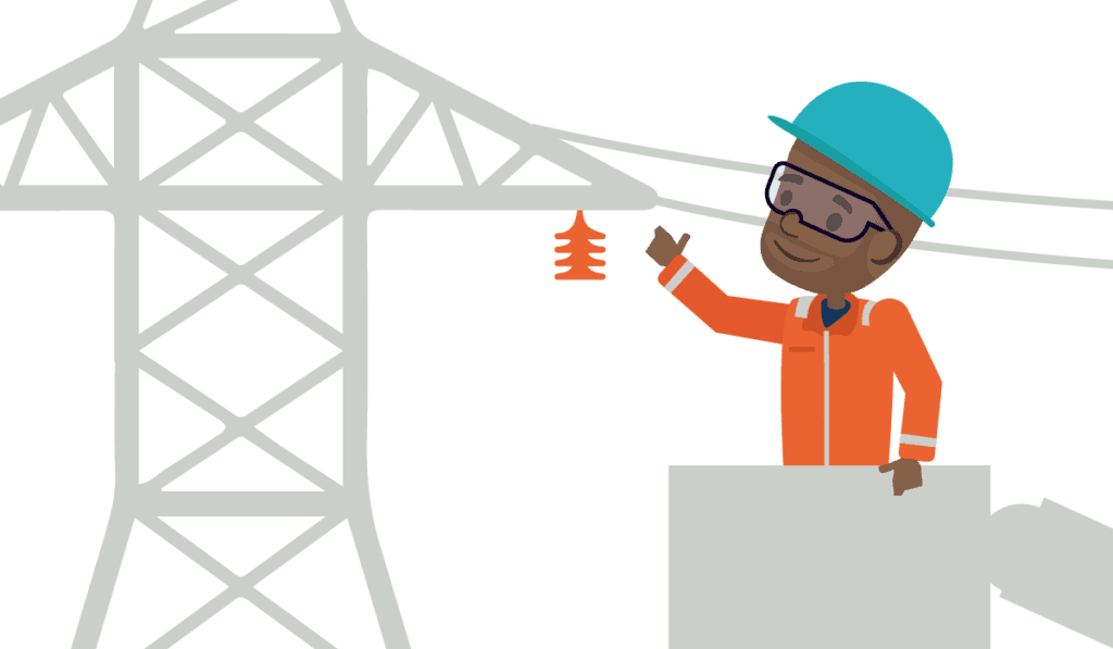 An employee alone on a lift maintaining power lines