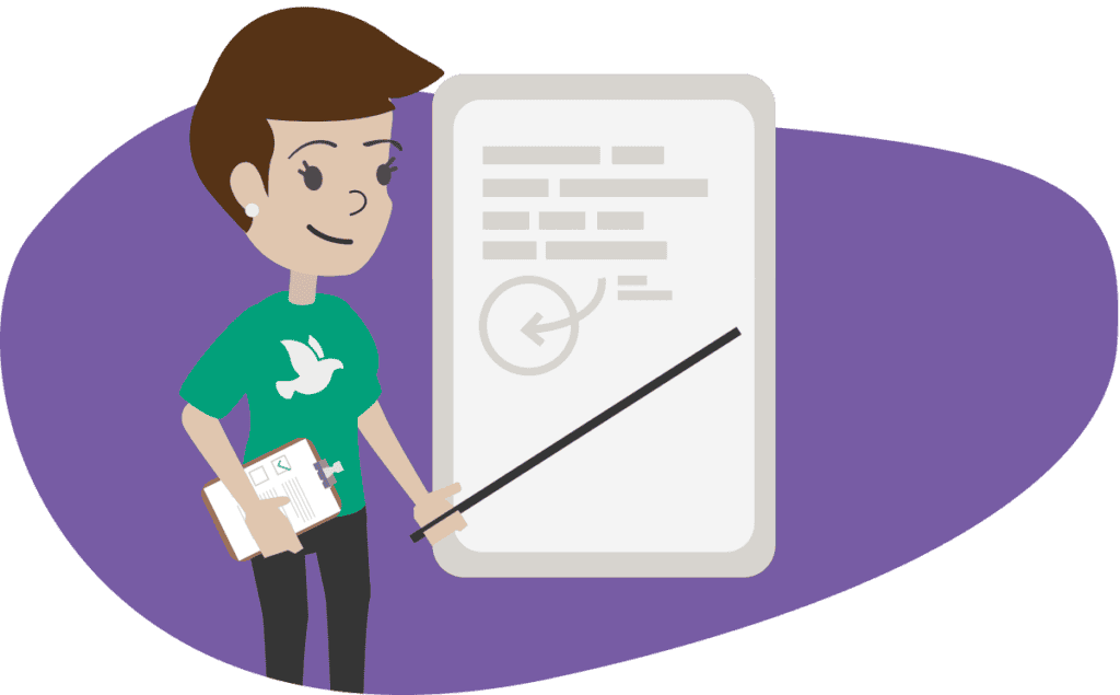 An employee holding a stick to whiteboard