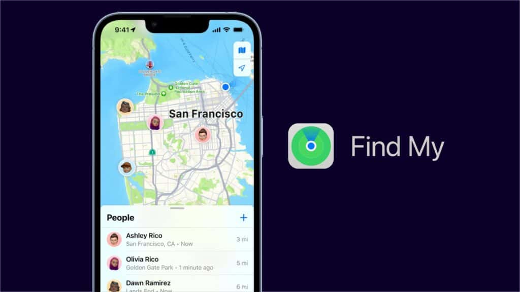 A phone with Apple's Find My app open