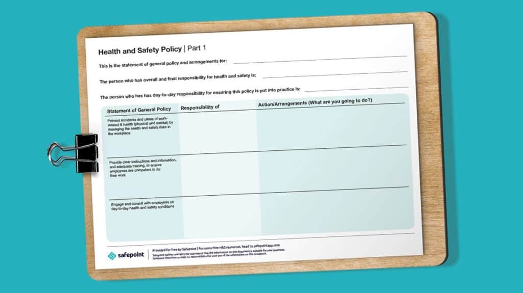 A health and safety policy on a clipboard