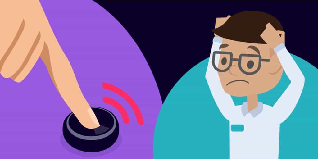 A person pressing a panic alarm and a person panicking