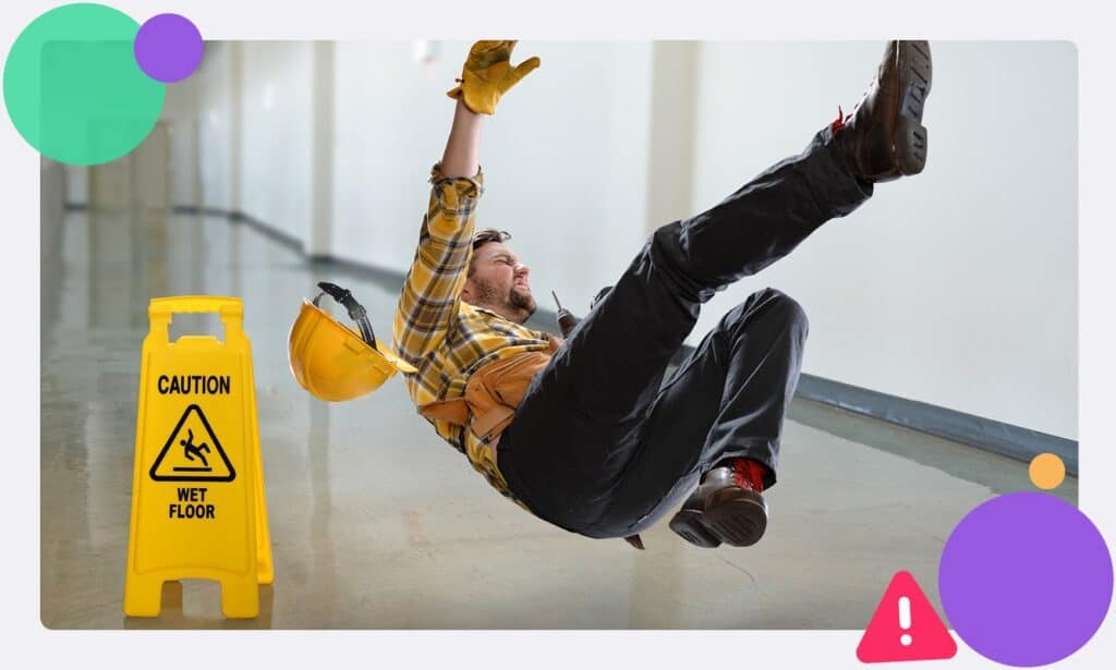 An employee slipping and falling in a work corridor