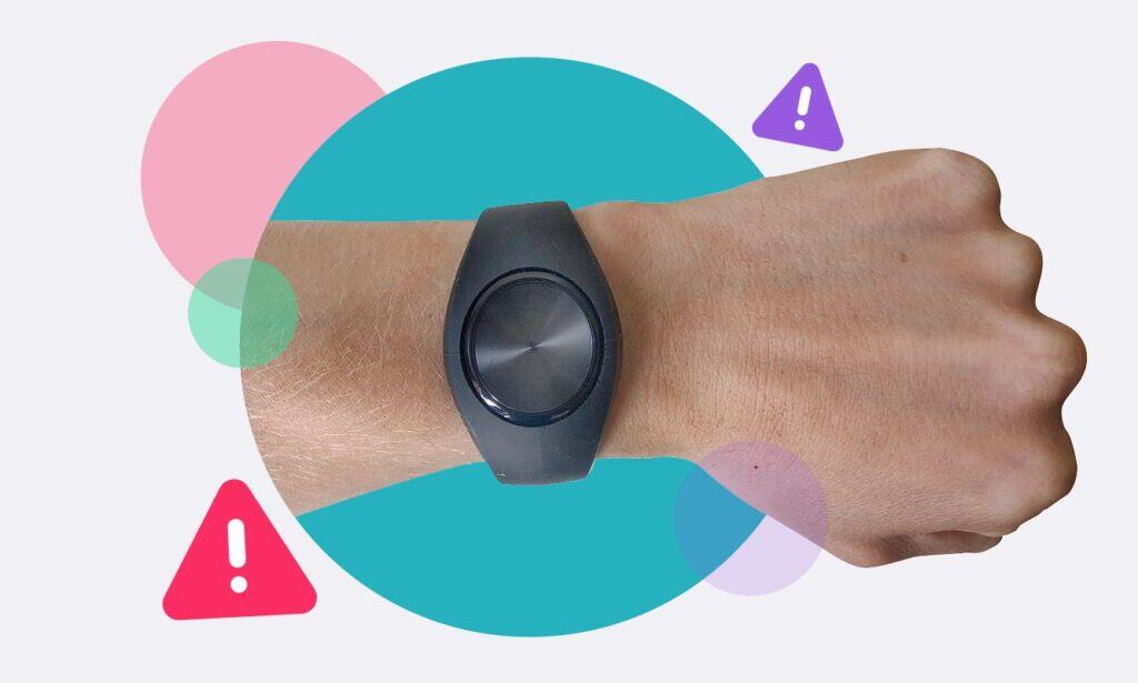 A Safepoint Wearable Panic Alarm on a persons wrist