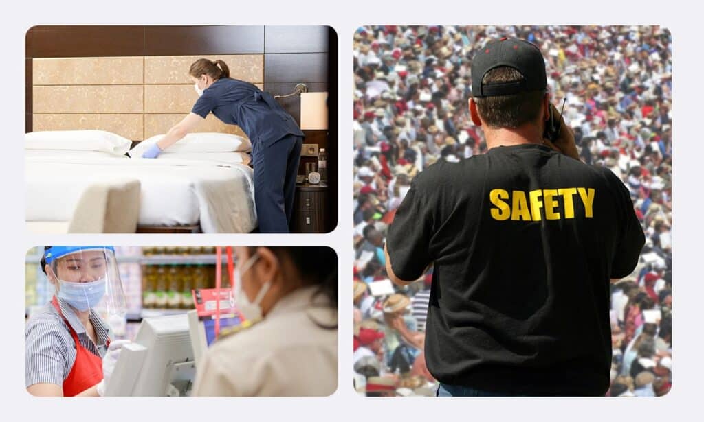 An example of lone staff members working with memebers of the public, such as in retail, hotels and security