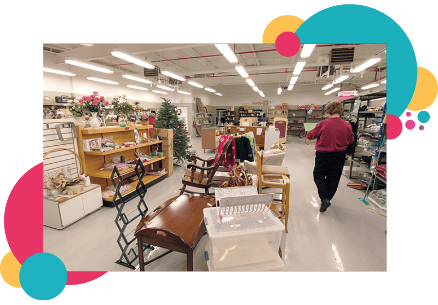 A lone worker in a charity shop or thrift store