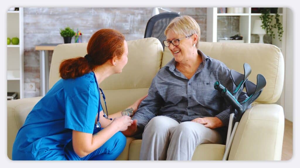 A council healthcare lone worker carrying out a home visit to an elderly patient alone