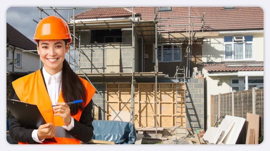 A council house inspector outside of a property