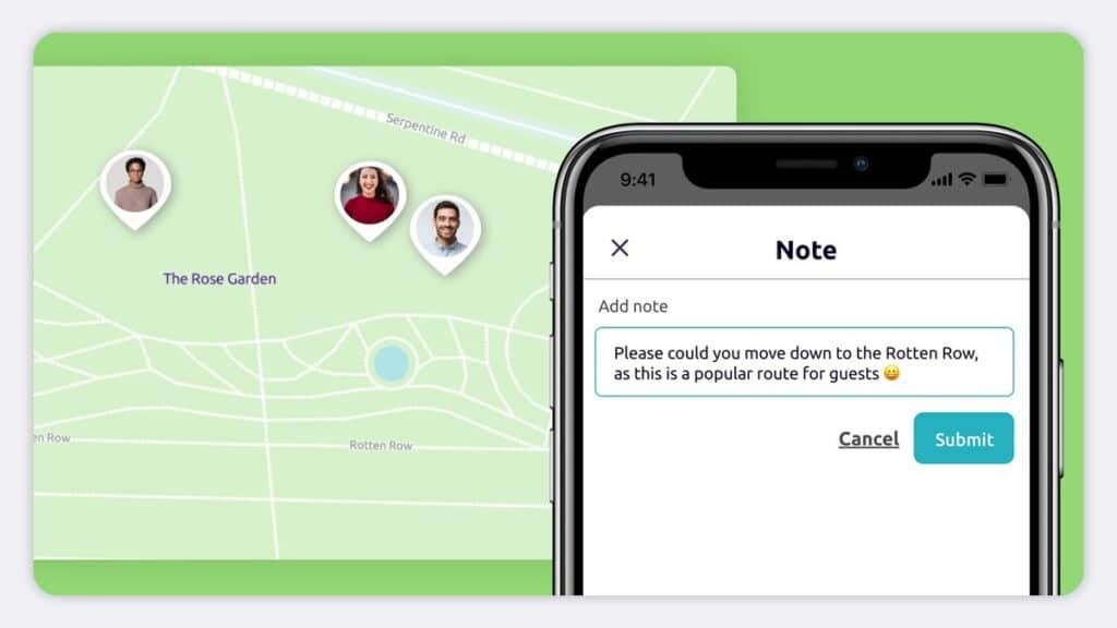 A visual example of tracking lone working engineers on the Safepoint dashboard map