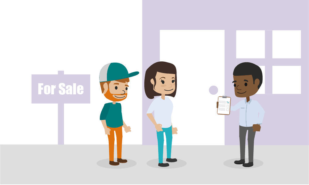 A lone working estate agent meeting with a couple at a house viewing