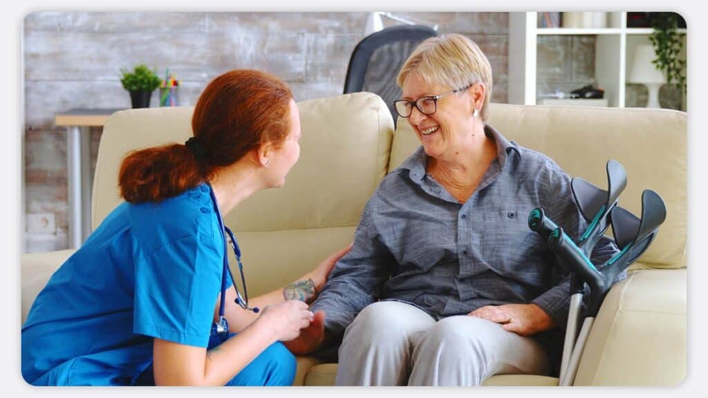 A healthcare working visiting an elderly patient alone