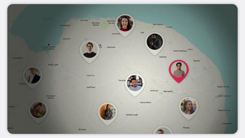 A Safepoint tracking map showing many employees spread across the country