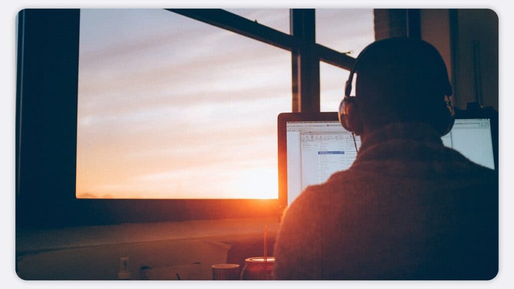 An employee working late in an office