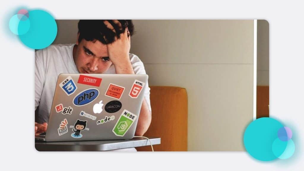 An office worker looking stressed out