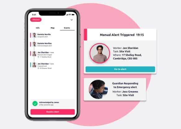 An example of how a lone worker safety alarm is responded to in the Safepoint app