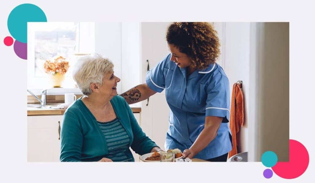 A nurse caring for an elderly patient whilst alone in their home