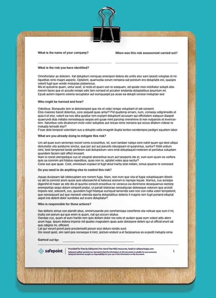 A risk assessment on a clipboard