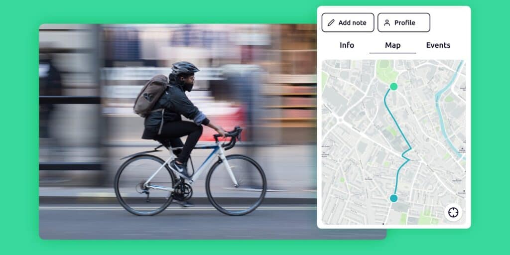 A cyclist next to their route in the safepoint safety app