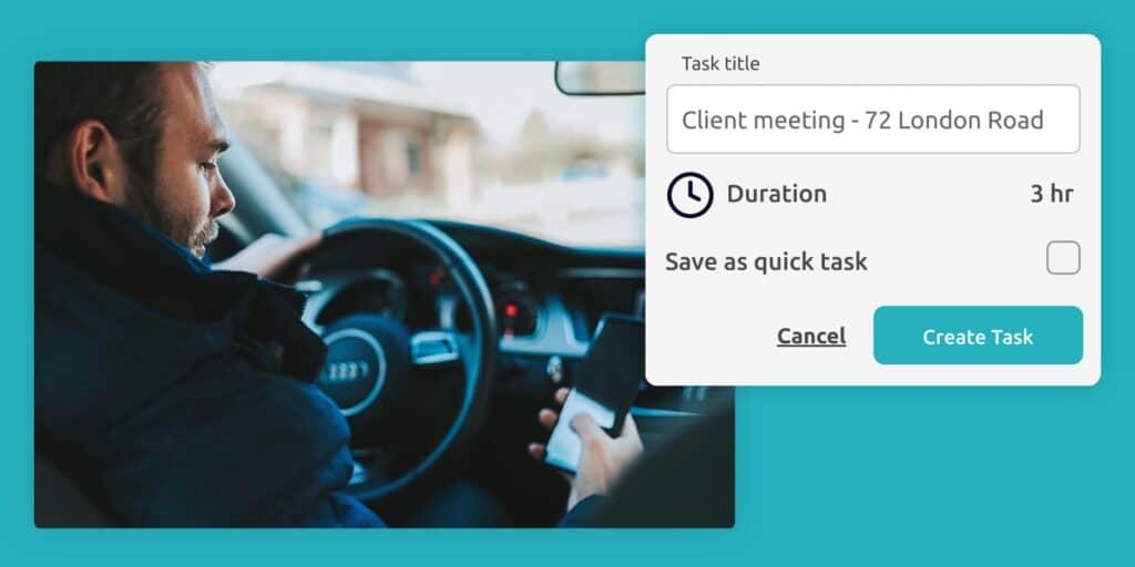 A person driving next to an overlay of the Safepoint app's timed safety session interface