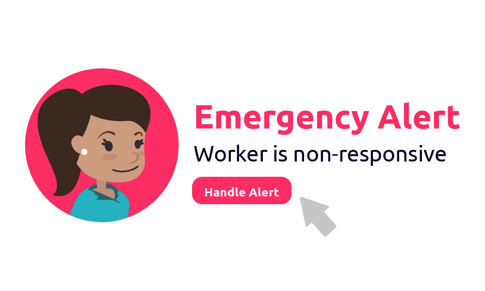 A visual mockup of a user interface for a non-responsive lone worker triggering an emergency alert