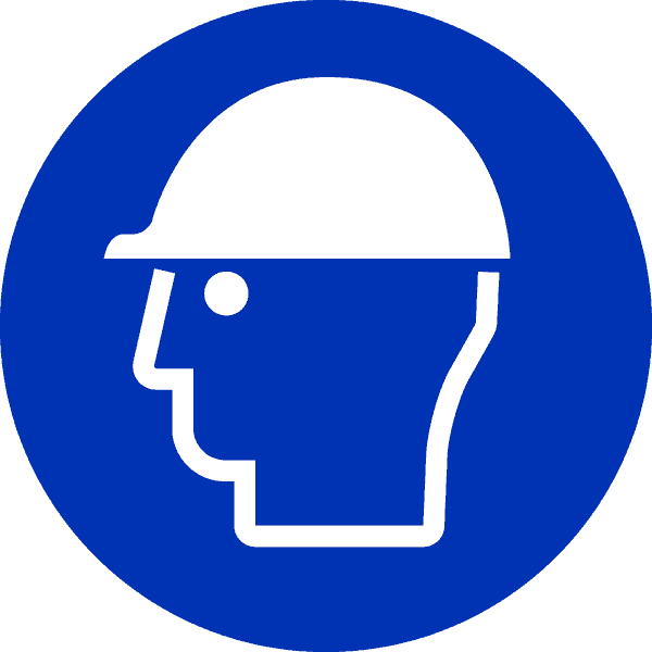 A sign representing the requirement for head protection