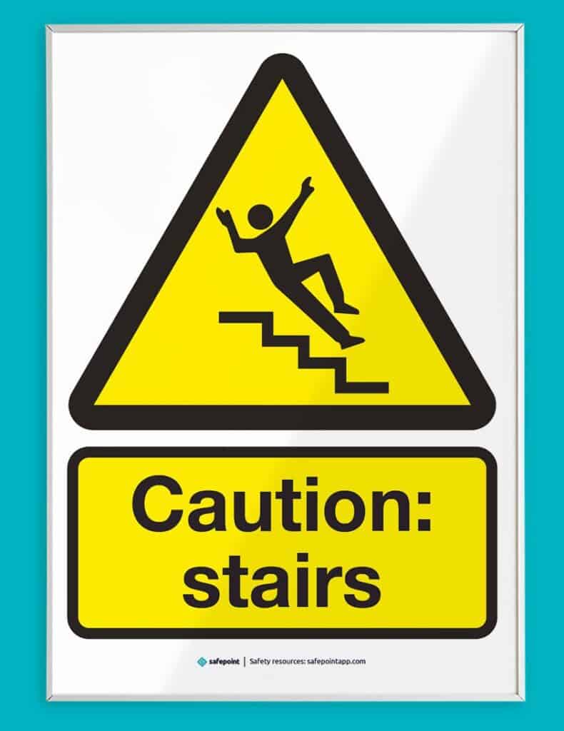 A printable warning sign for caution stairs ahead