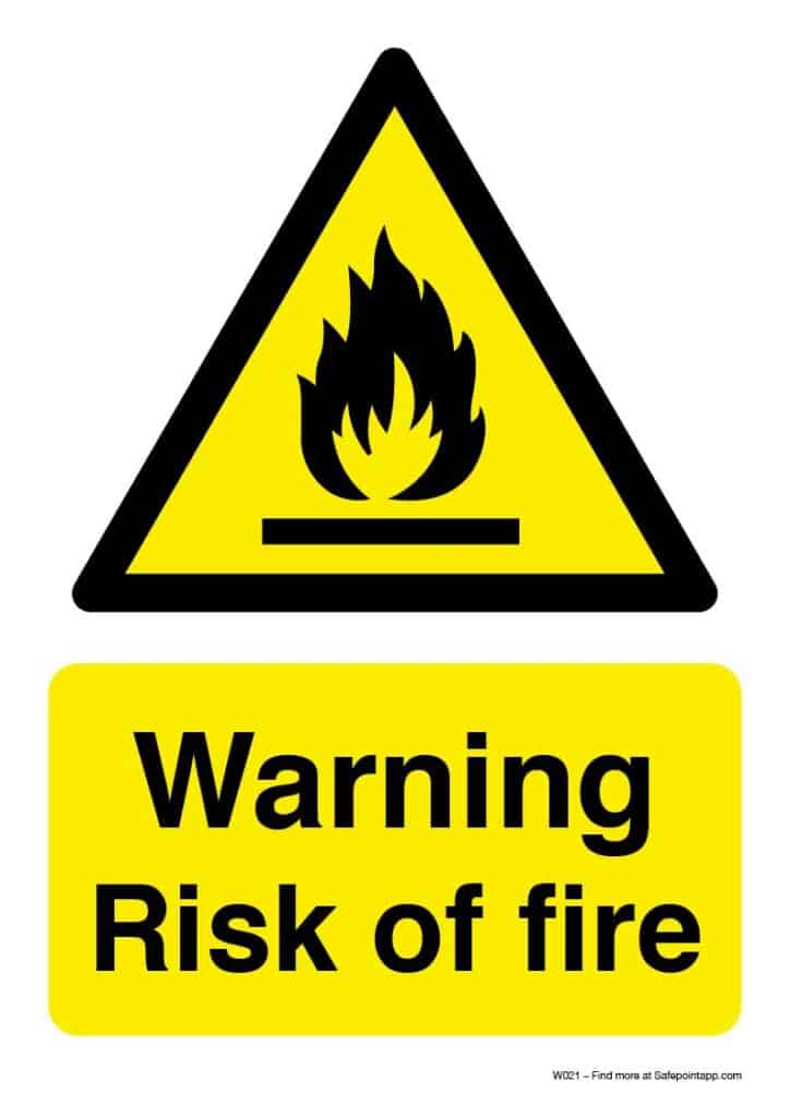 A Risk of fire warning sign