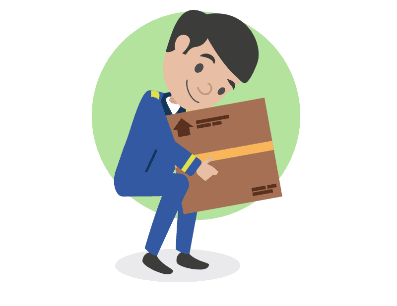 A staff member safely lifting an item by bending with the knees