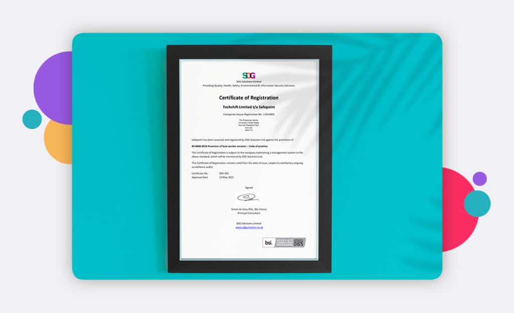 Safepoint's BS8484 2022 Accreditation Certificate