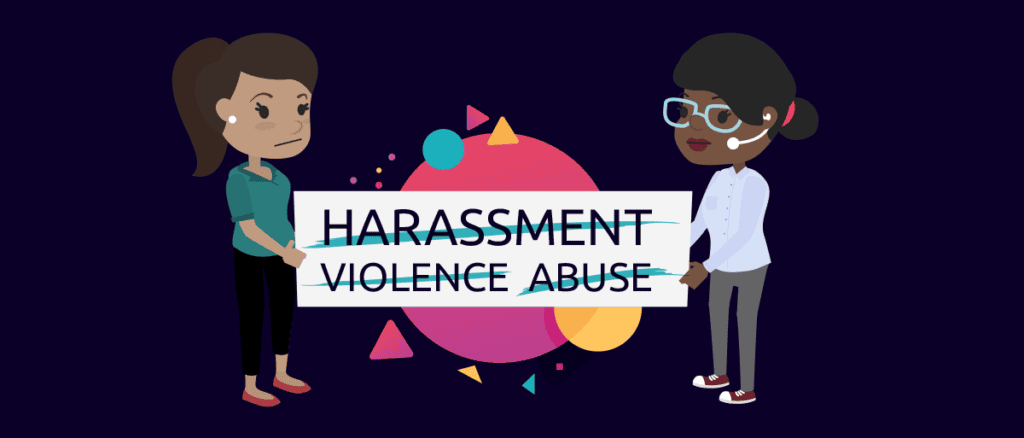 Lone working estate agents holding a sign saying harassment, violence and abuse