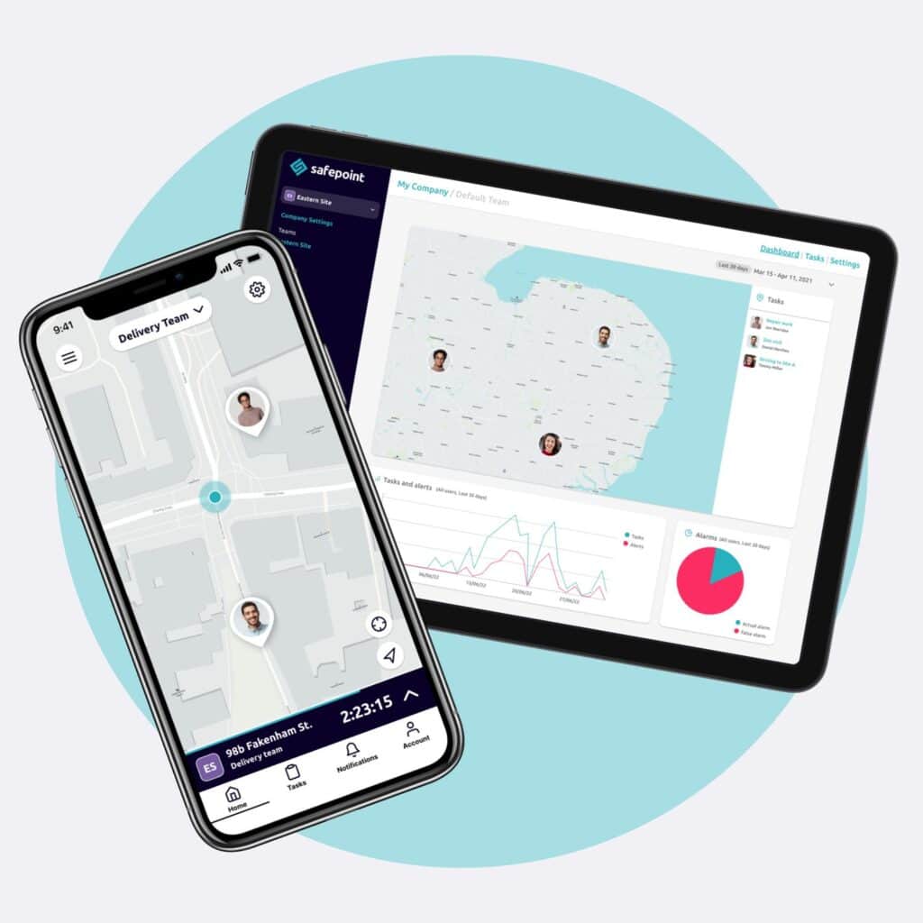 The safepoint safety app on a phone and portal on a tablet