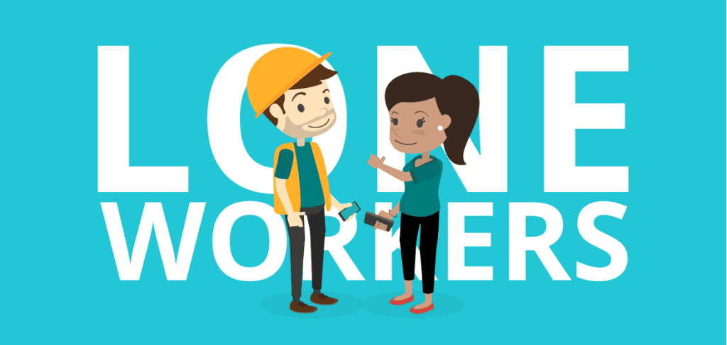 The words Lone Workers with a cartoon construction worker and healthcare worker in front of the letters