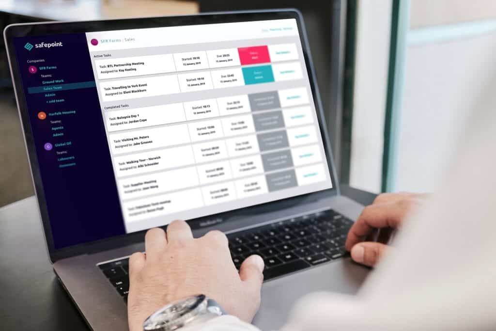 The Safepoint Management Web Portal displaying a number of active Safety Tasks