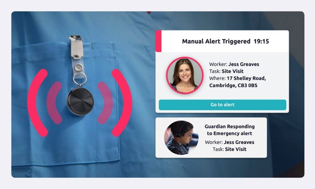 A visual representation of the safepoint panic alarm being responded to by the alarm receiving centre