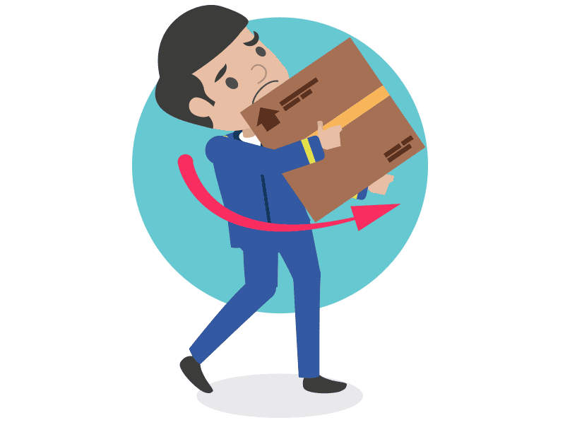 A staff member dangerously twisting whilst lifting an item