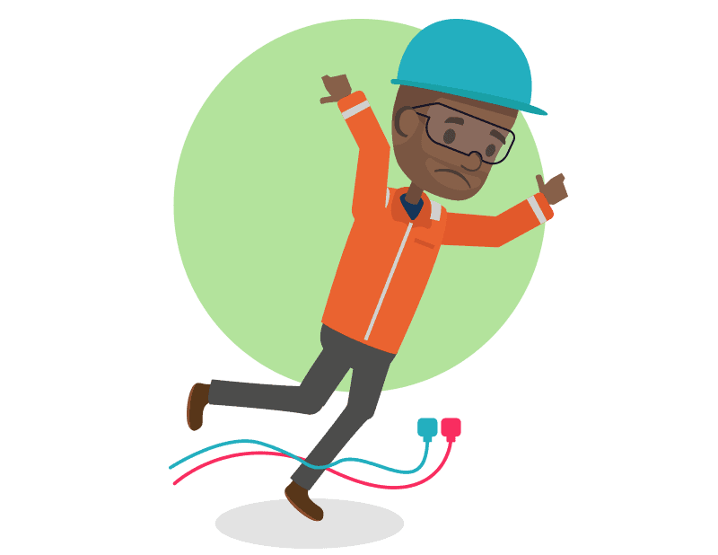 An employee is tripping and falling over cables