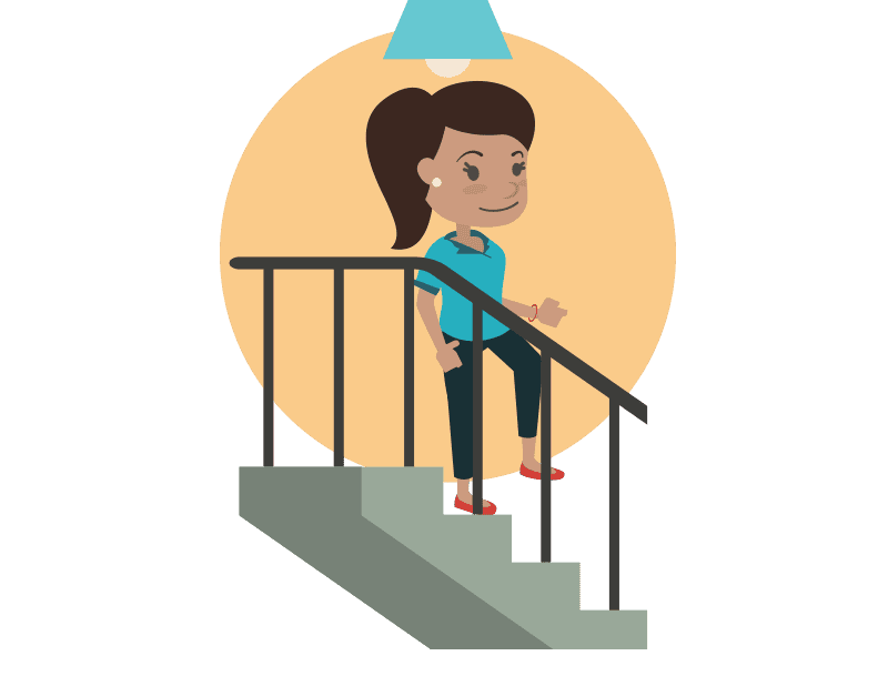 A staff member safely descending stairs as they are well lit