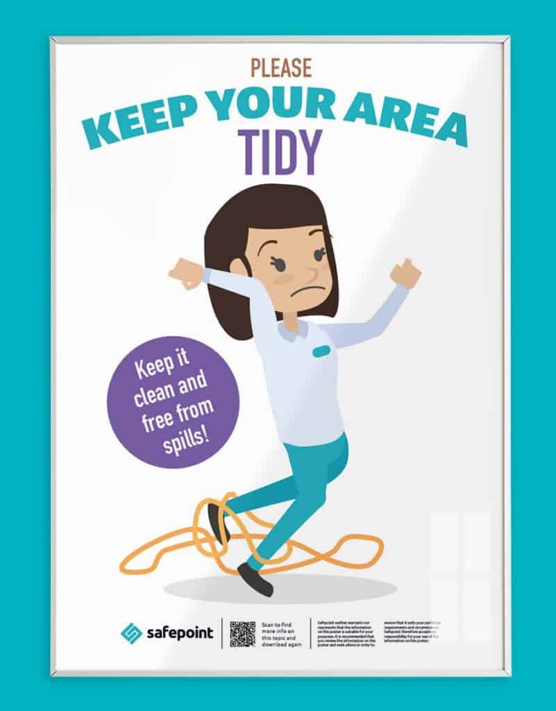 A free Warehouse Safety asking employees to keep tidy workzones