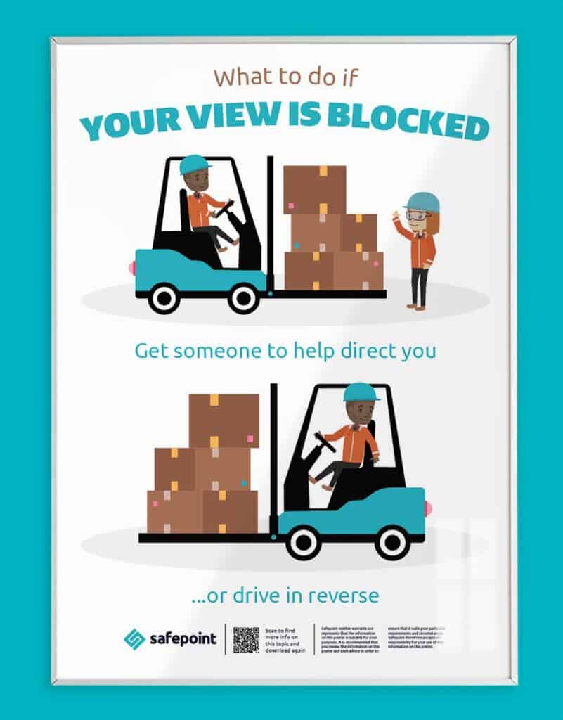 A warehouse safety poster on safe forklift driving