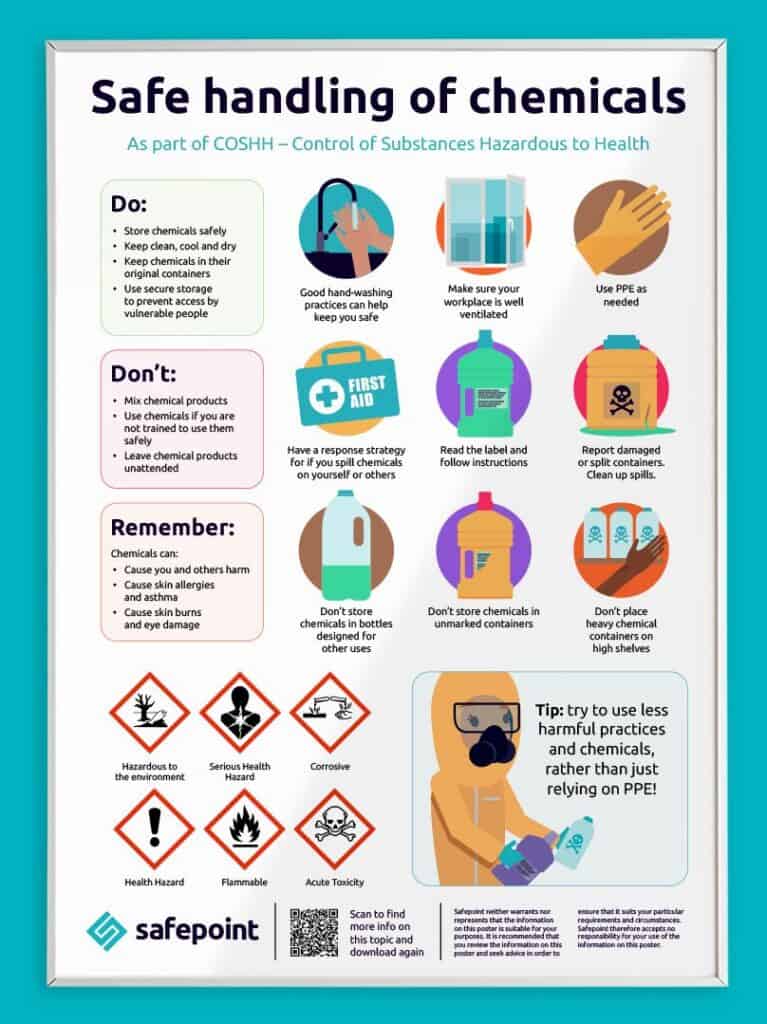 A copy of Safepoint's free downloadable safe handling of chemicals poster
