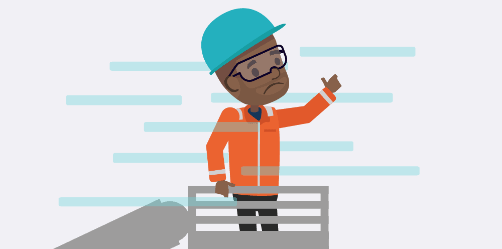 An employee struggling to work in dangerously strong winds whilst standing on a platform