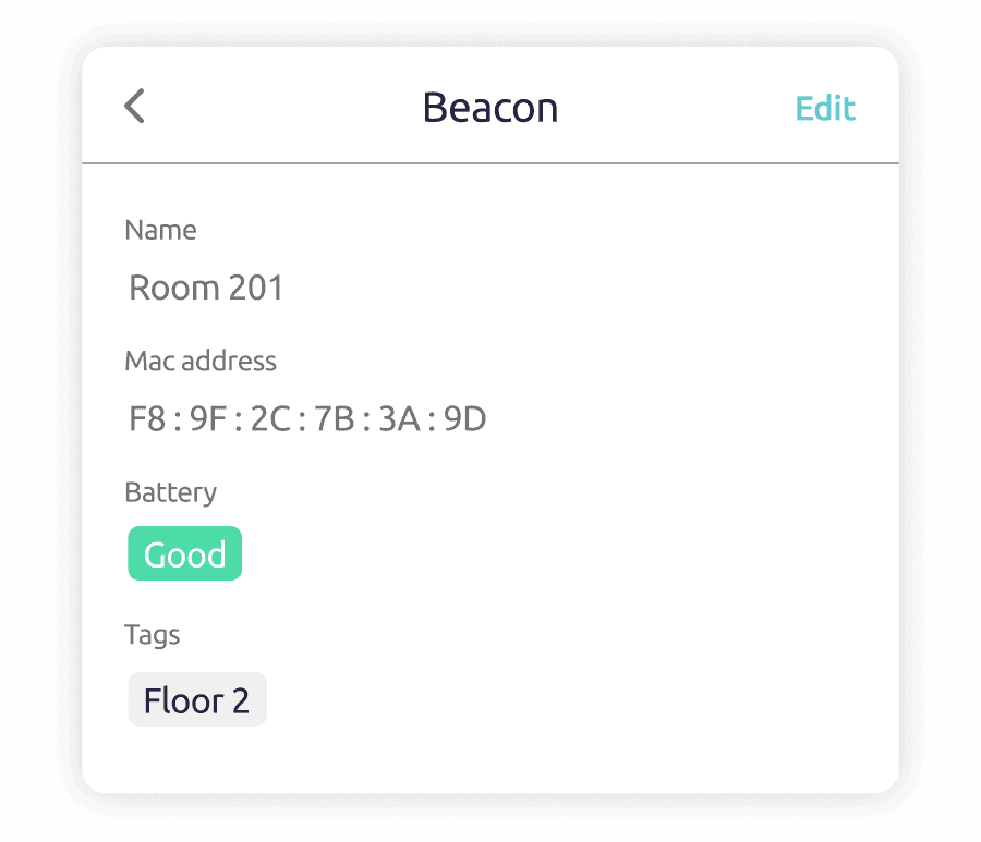 An example of a location beacons customisable settings
